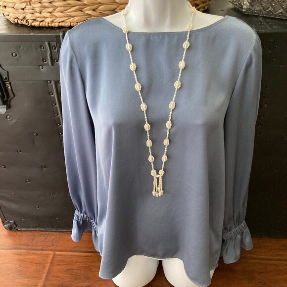 Banana Republic Elegant Slate Blue 3/4 Sleeve Women's Blouse Size Medium - Picture 1 of 8